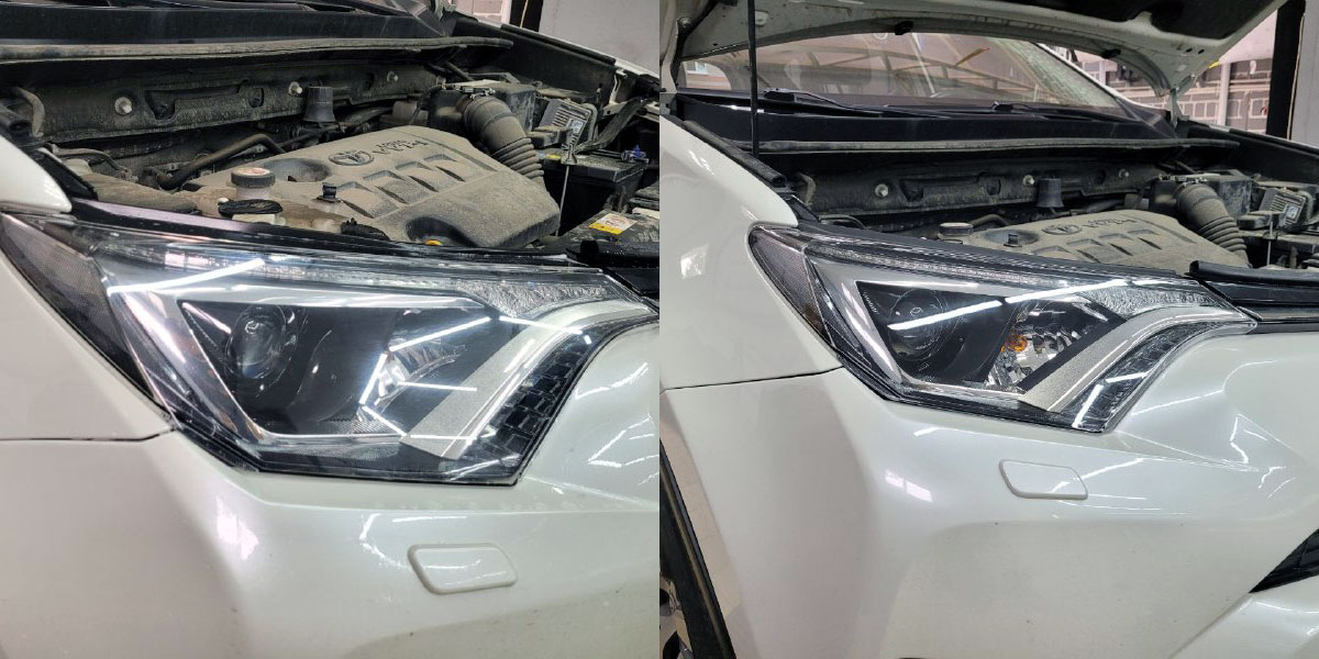 Полировка и оклейка пленкой фар Toyota RAV 4 в Алматы
